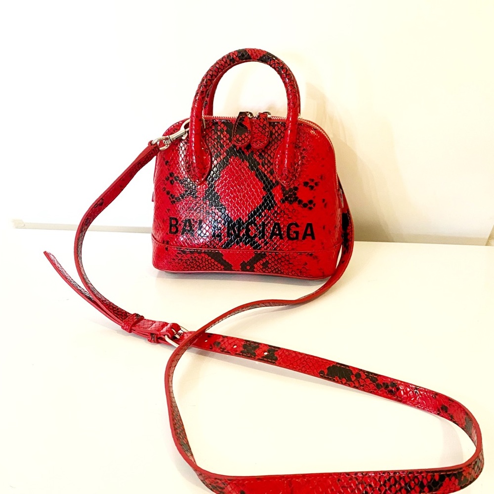 New BALENCIAGA logo Print  Python Leather mini bag Satchel Strap Handbag